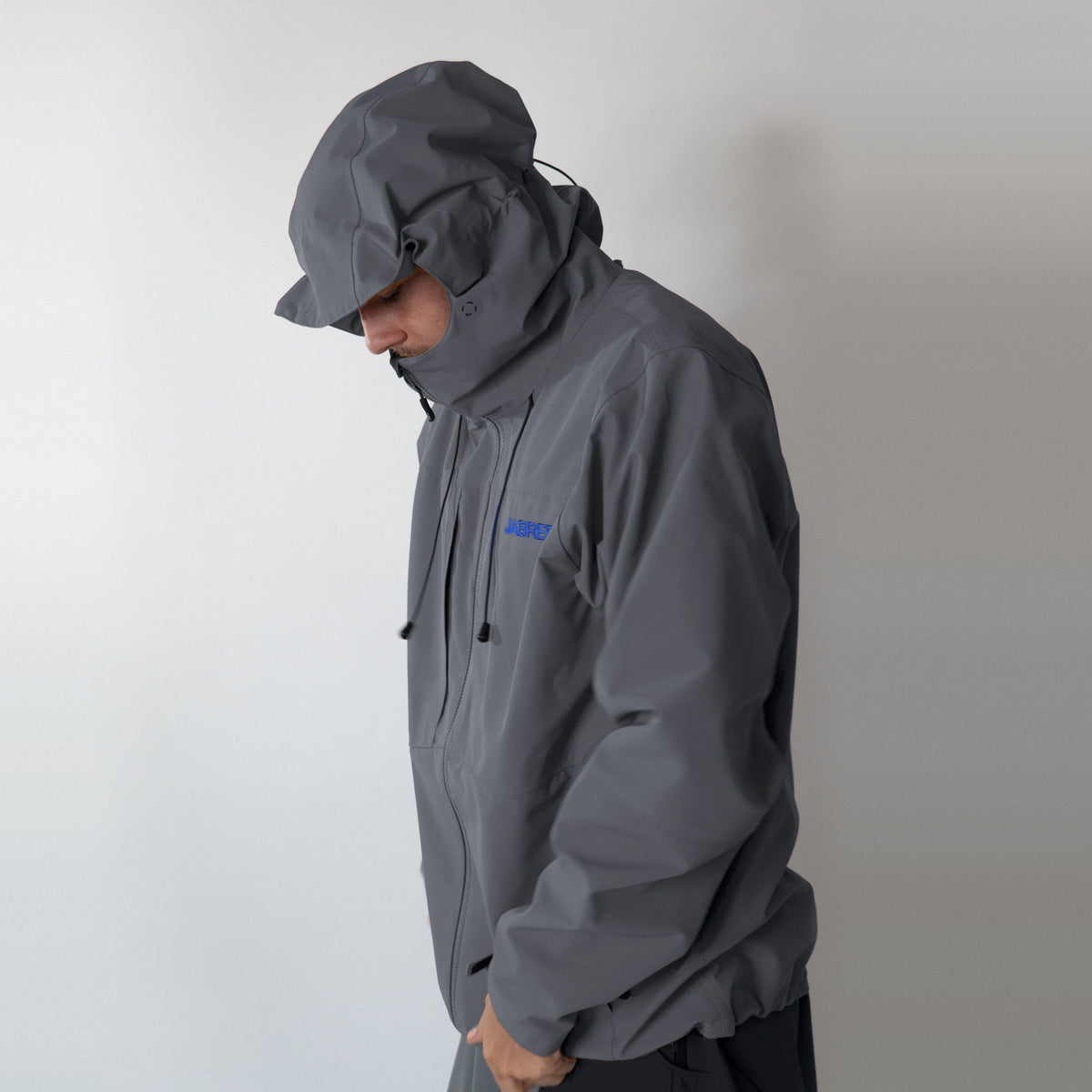 Storm Gray Jabshell Jacket, three-quarter, hood up